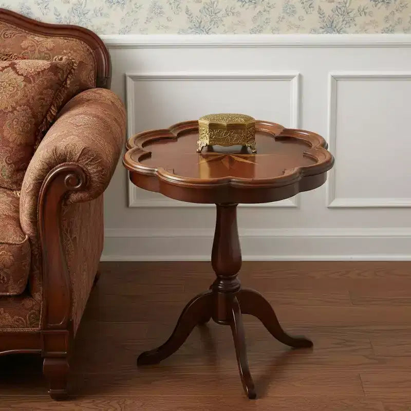 HomeRoots 20 Medium Brown And Olive Ash Wood Floral Top End Table