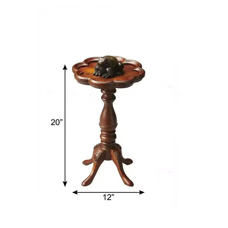 HomeRoots 20 Medium Brown And Olive Ash Wood Floral Top End Table
