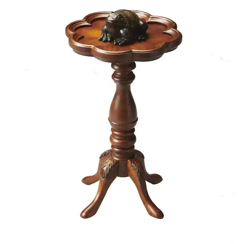 HomeRoots 20 Medium Brown And Olive Ash Wood Floral Top End Table
