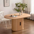 JVNOXK 59-inch Modern Oval Dining Table, Seats 4-6 People, with Double-layer Storage Racks and Wooden Sliding Doors, Ideal for Dining Room, Wood
