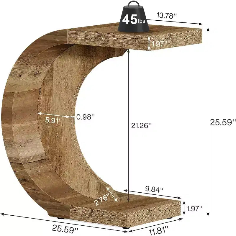 Lantine C-Shaped End Table, Side Table for Couch Sofa Living Room Bedroom Small Space, Rustic Brown