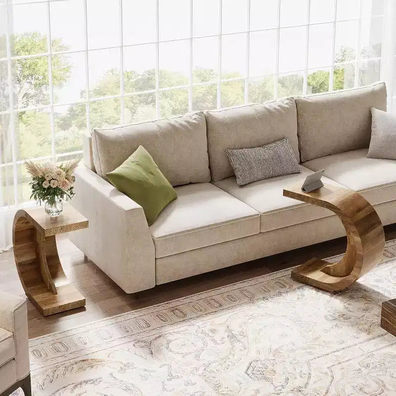 Lantine C-Shaped End Table, Side Table for Couch Sofa Living Room Bedroom Small Space, Rustic Brown