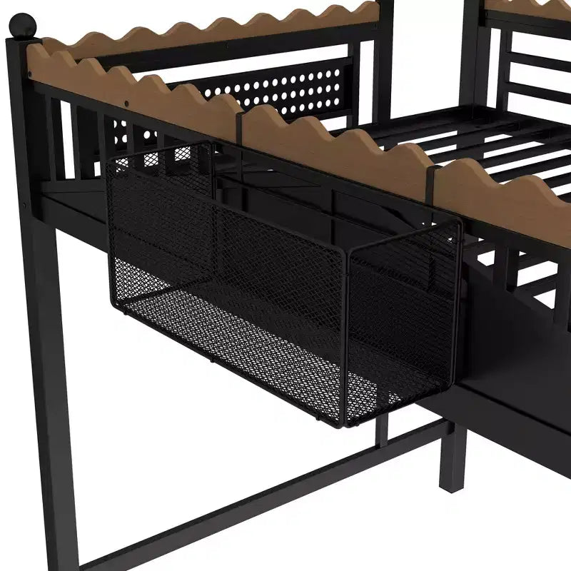 Bellemave Loft Bed with Storage Stairs, Metal Loft Beds Frame with Storage Shelves and Bookshelf for Bedroom, Guest and Dorms, Black