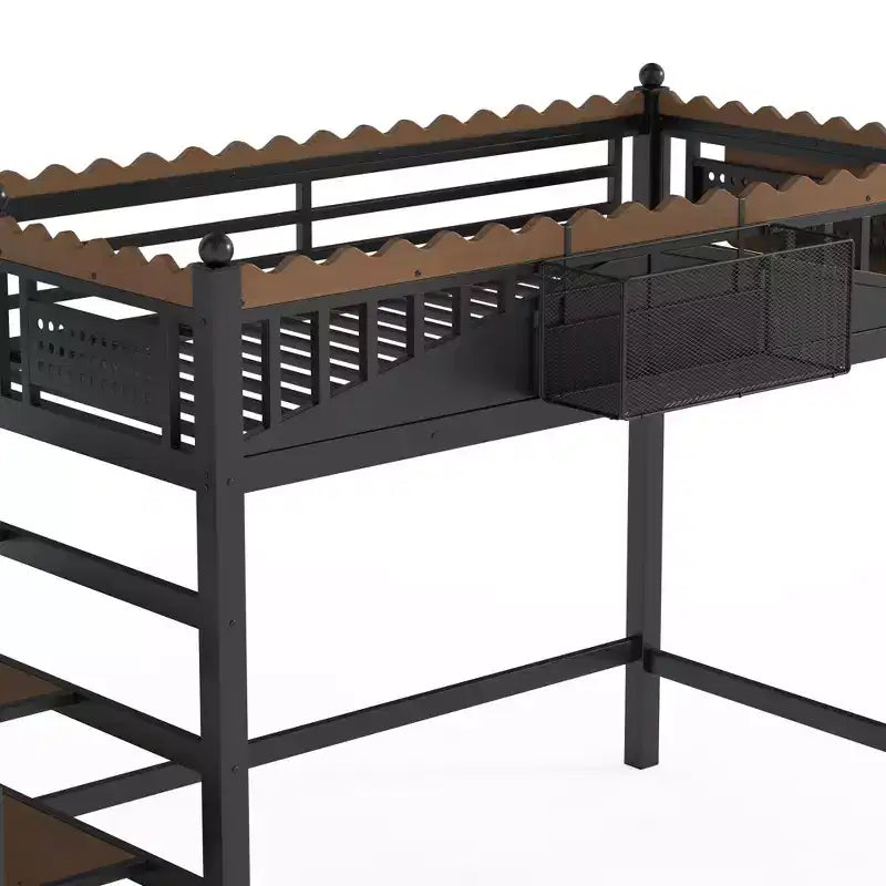 Bellemave Loft Bed with Storage Stairs, Metal Loft Beds Frame with Storage Shelves and Bookshelf for Bedroom, Guest and Dorms, Black