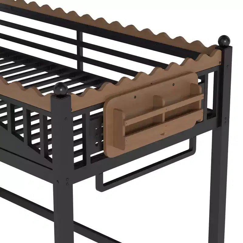 Bellemave Loft Bed with Storage Stairs, Metal Loft Beds Frame with Storage Shelves and Bookshelf for Bedroom, Guest and Dorms, Black