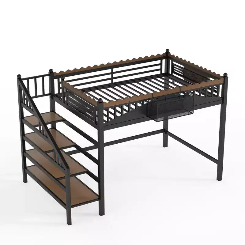 Bellemave Loft Bed with Storage Stairs, Metal Loft Beds Frame with Storage Shelves and Bookshelf for Bedroom, Guest and Dorms, Black