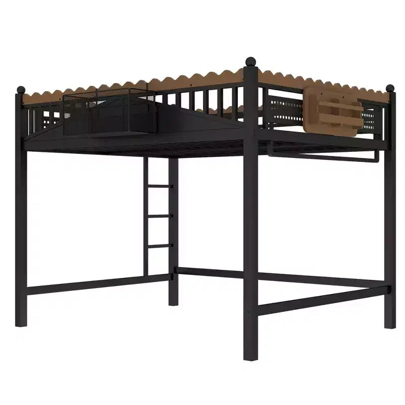 Bellemave Loft Bed with Storage Stairs, Metal Loft Beds Frame with Storage Shelves and Bookshelf for Bedroom, Guest and Dorms, Black