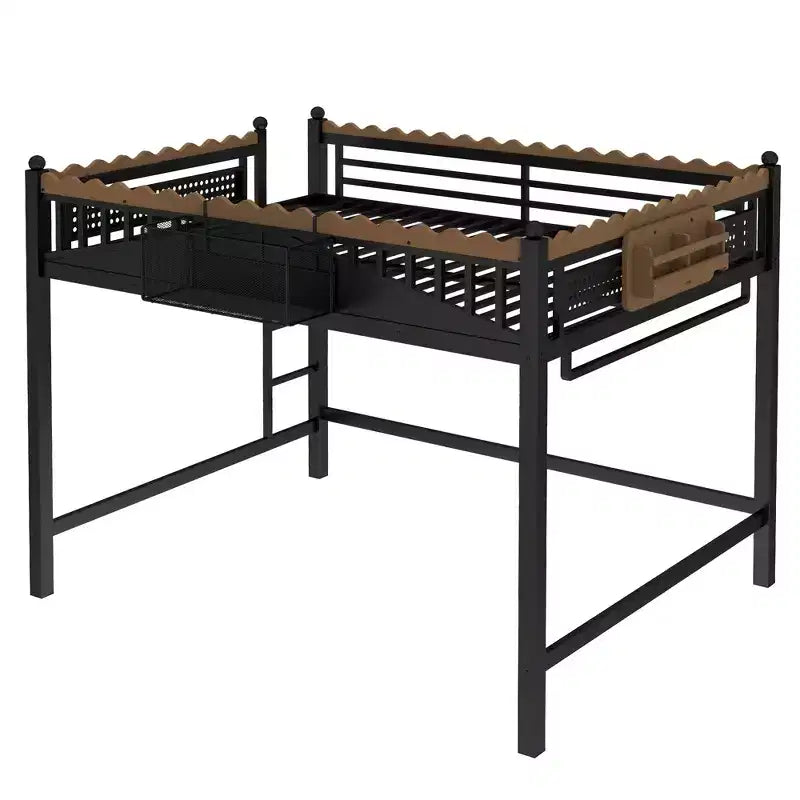 Bellemave Loft Bed with Storage Stairs, Metal Loft Beds Frame with Storage Shelves and Bookshelf for Bedroom, Guest and Dorms, Black