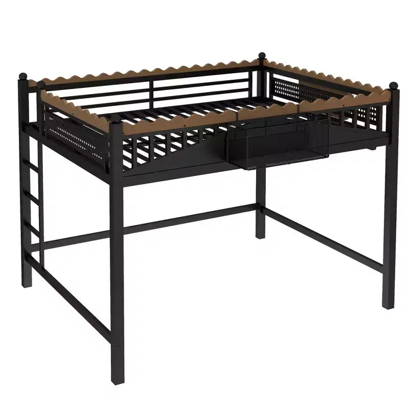 Bellemave Loft Bed with Storage Stairs, Metal Loft Beds Frame with Storage Shelves and Bookshelf for Bedroom, Guest and Dorms, Black