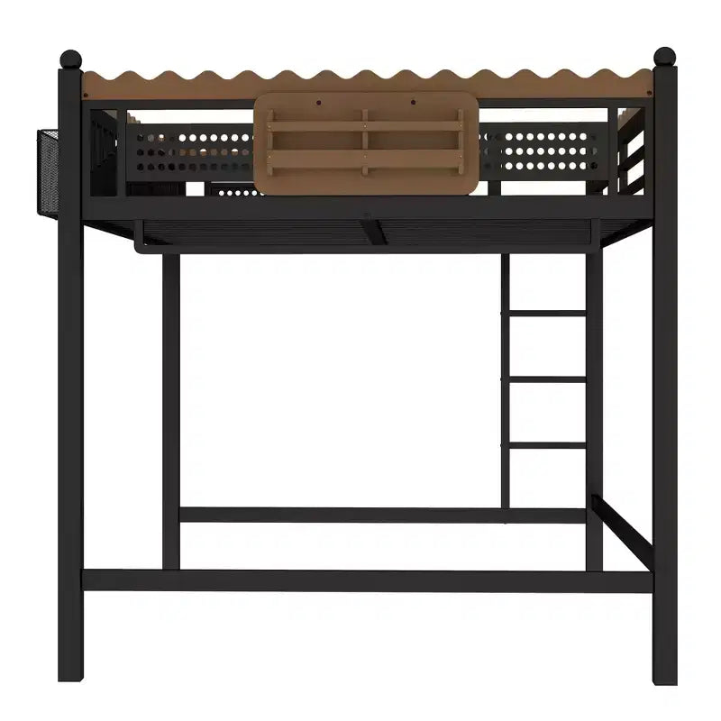 Bellemave Loft Bed with Storage Stairs, Metal Loft Beds Frame with Storage Shelves and Bookshelf for Bedroom, Guest and Dorms, Black
