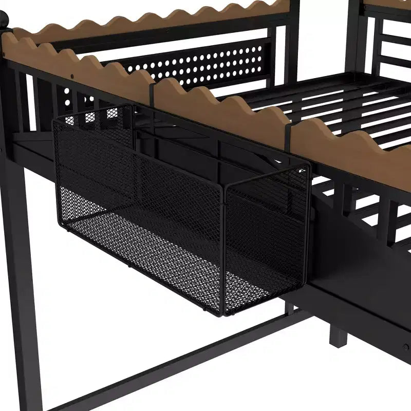 Bellemave Loft Bed with Storage Stairs, Metal Loft Beds Frame with Storage Shelves and Bookshelf for Bedroom, Guest and Dorms, Black