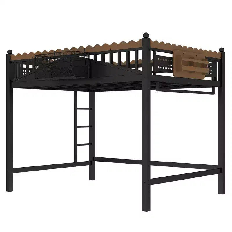 Bellemave Loft Bed with Storage Stairs, Metal Loft Beds Frame with Storage Shelves and Bookshelf for Bedroom, Guest and Dorms, Black