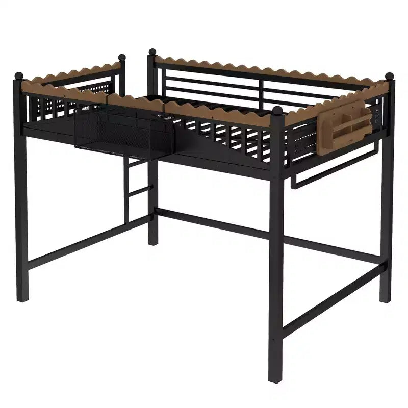 Bellemave Loft Bed with Storage Stairs, Metal Loft Beds Frame with Storage Shelves and Bookshelf for Bedroom, Guest and Dorms, Black