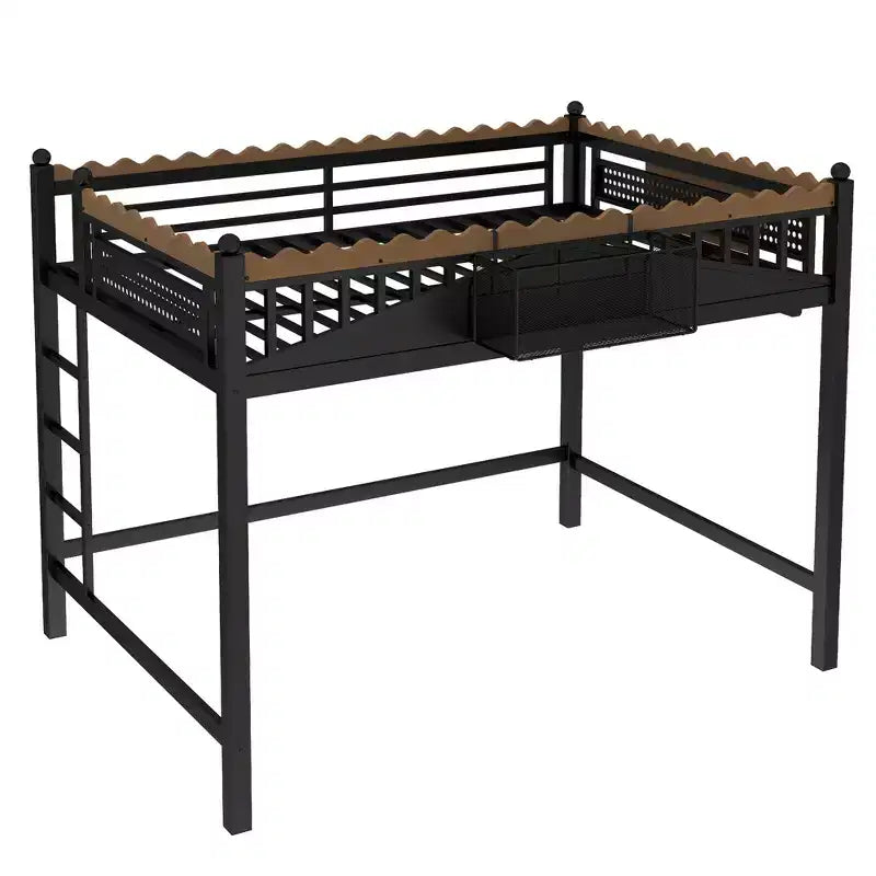 Bellemave Loft Bed with Storage Stairs, Metal Loft Beds Frame with Storage Shelves and Bookshelf for Bedroom, Guest and Dorms, Black