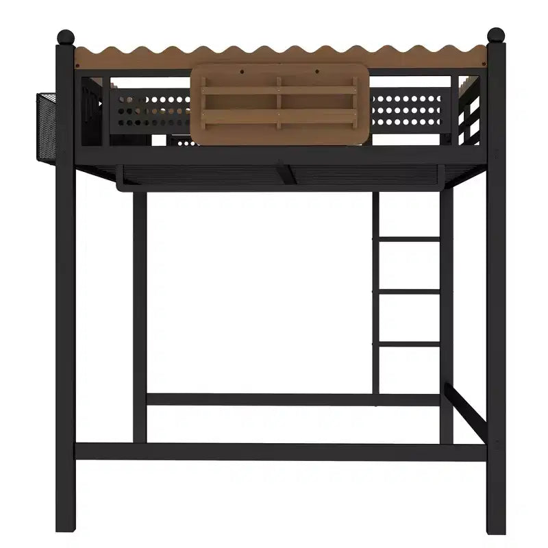 Bellemave Loft Bed with Storage Stairs, Metal Loft Beds Frame with Storage Shelves and Bookshelf for Bedroom, Guest and Dorms, Black