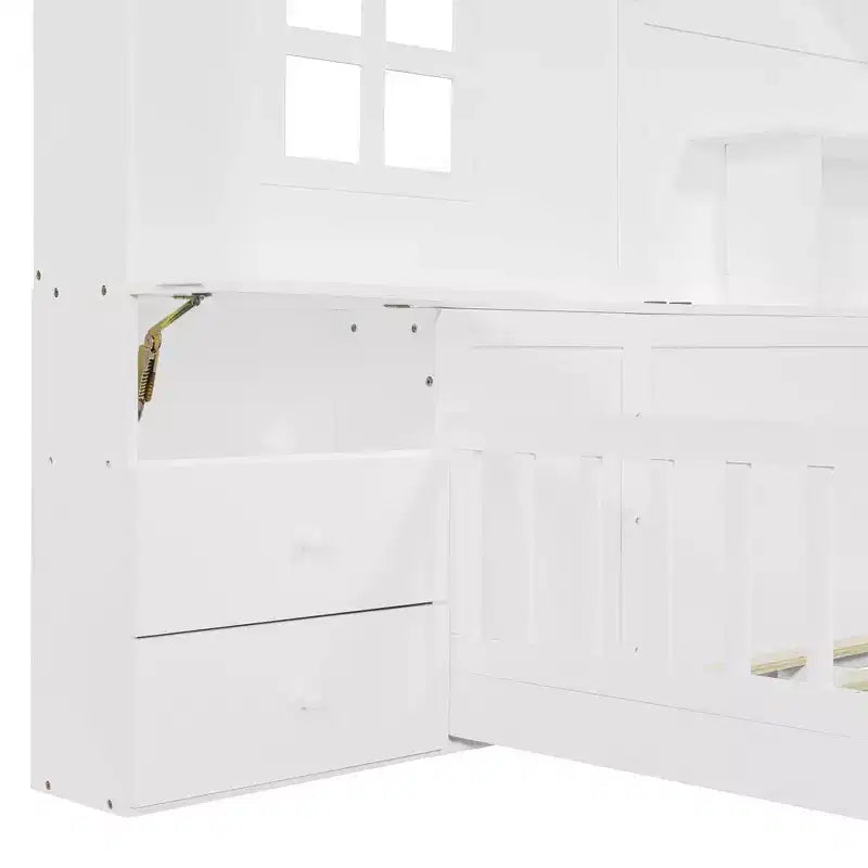 Luxystar Full Size House Platform Bed with Window, 2 Drawers, Shelves and Outlet, White