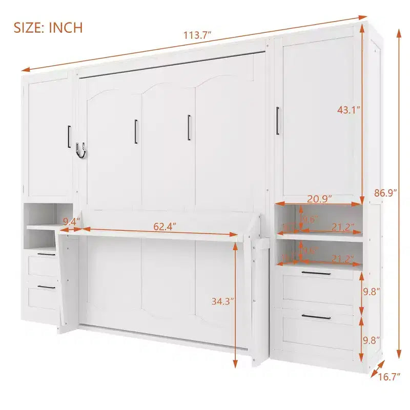 Luxystar Queen Modern Murphy Bed with 2 Wardrobe, 4 Drawers and Shelves