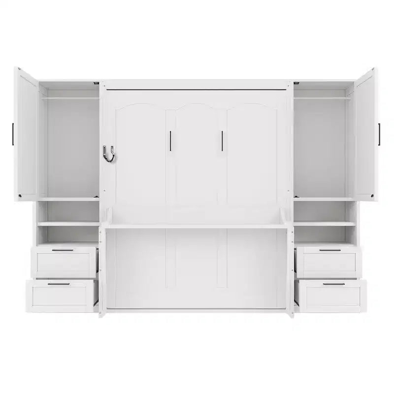 Luxystar Queen Modern Murphy Bed with 2 Wardrobe, 4 Drawers and Shelves
