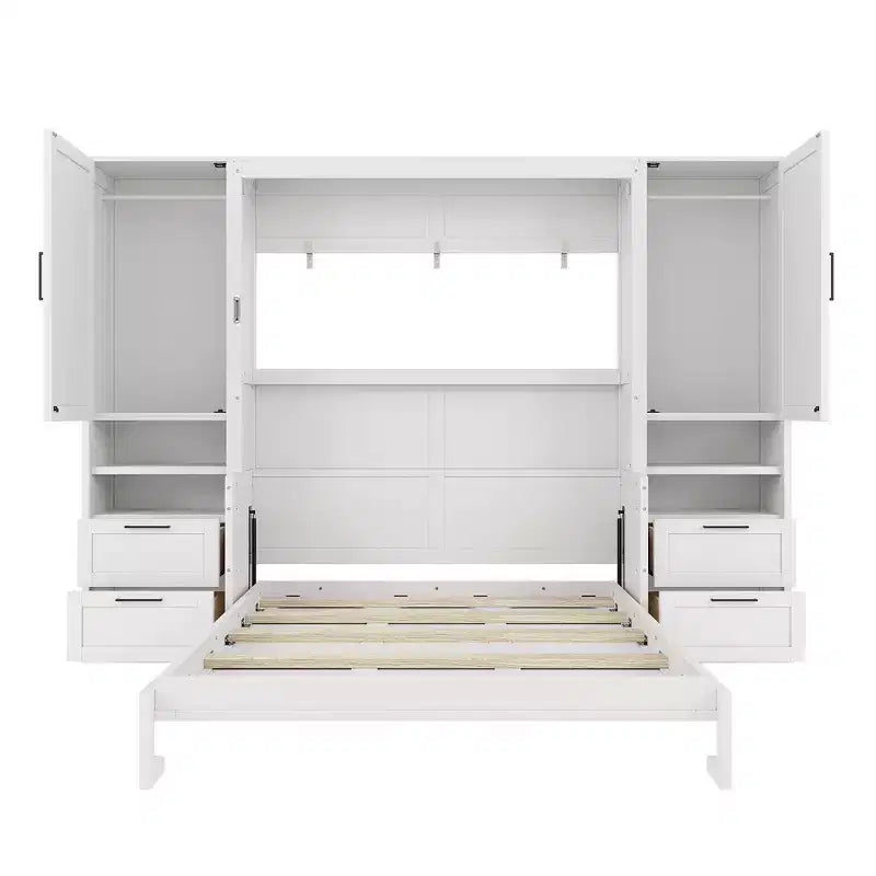 Luxystar Queen Modern Murphy Bed with 2 Wardrobe, 4 Drawers and Shelves