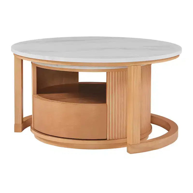 Whisen 2-Piece Nesting Coffee Table Set with Drawer, Fluted Design, Two-Tone Finish, Space-Saving Modern Accent Tables