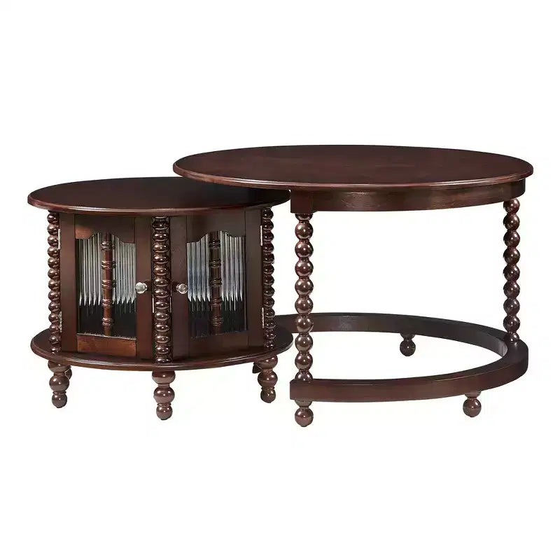 Whisen 2-Piece Nesting Coffee Table Set with Drawer, Fluted Design, Two-Tone Finish, Space-Saving Modern Accent Tables