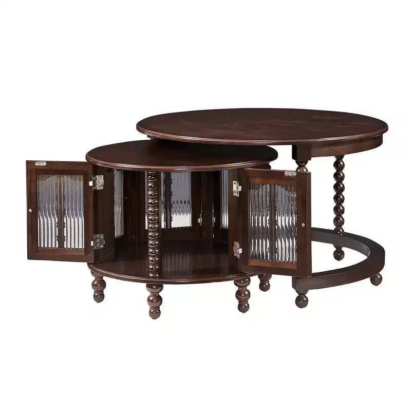 Whisen 2-Piece Nesting Coffee Table Set with Drawer, Fluted Design, Two-Tone Finish, Space-Saving Modern Accent Tables