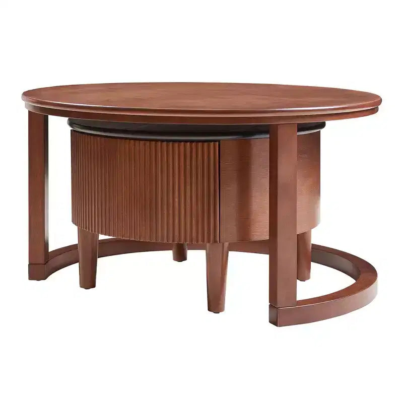 Whisen 2-Piece Nesting Coffee Table Set with Drawer, Fluted Design, Two-Tone Finish, Space-Saving Modern Accent Tables