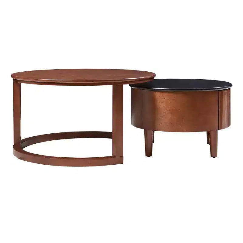 Whisen 2-Piece Nesting Coffee Table Set with Drawer, Fluted Design, Two-Tone Finish, Space-Saving Modern Accent Tables