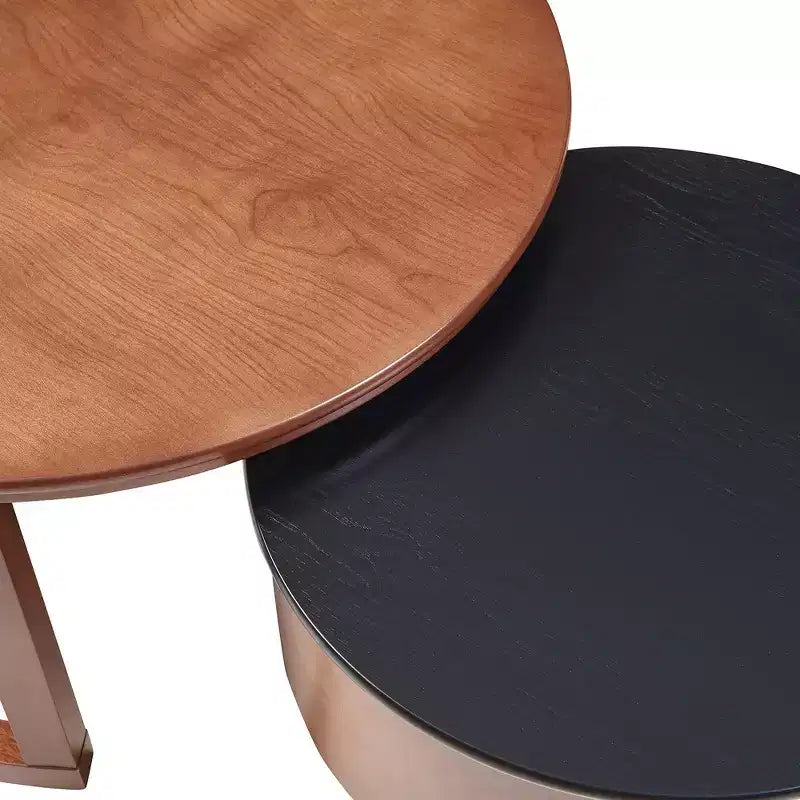 Whisen 2-Piece Nesting Coffee Table Set with Drawer, Fluted Design, Two-Tone Finish, Space-Saving Modern Accent Tables