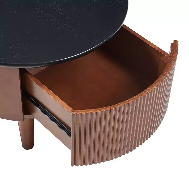 Whisen 2-Piece Nesting Coffee Table Set with Drawer, Fluted Design, Two-Tone Finish, Space-Saving Modern Accent Tables